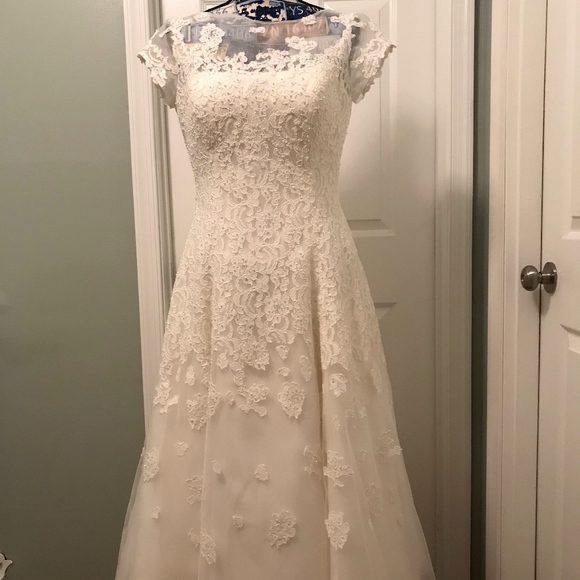 oleg cassini tea length wedding dress